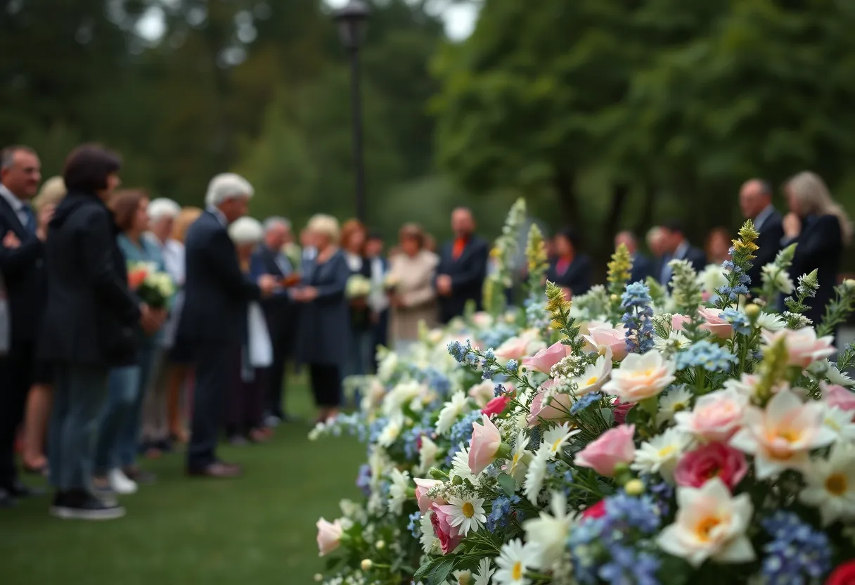 Community members gather for a memorial service in honor of Marjorie Corbett Roberts.