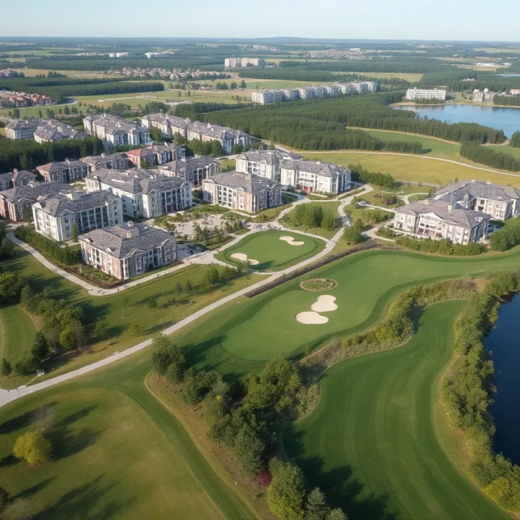 Aerial view of the Olde Eight Development showcasing residential areas and green spaces near Lake Greenwood.