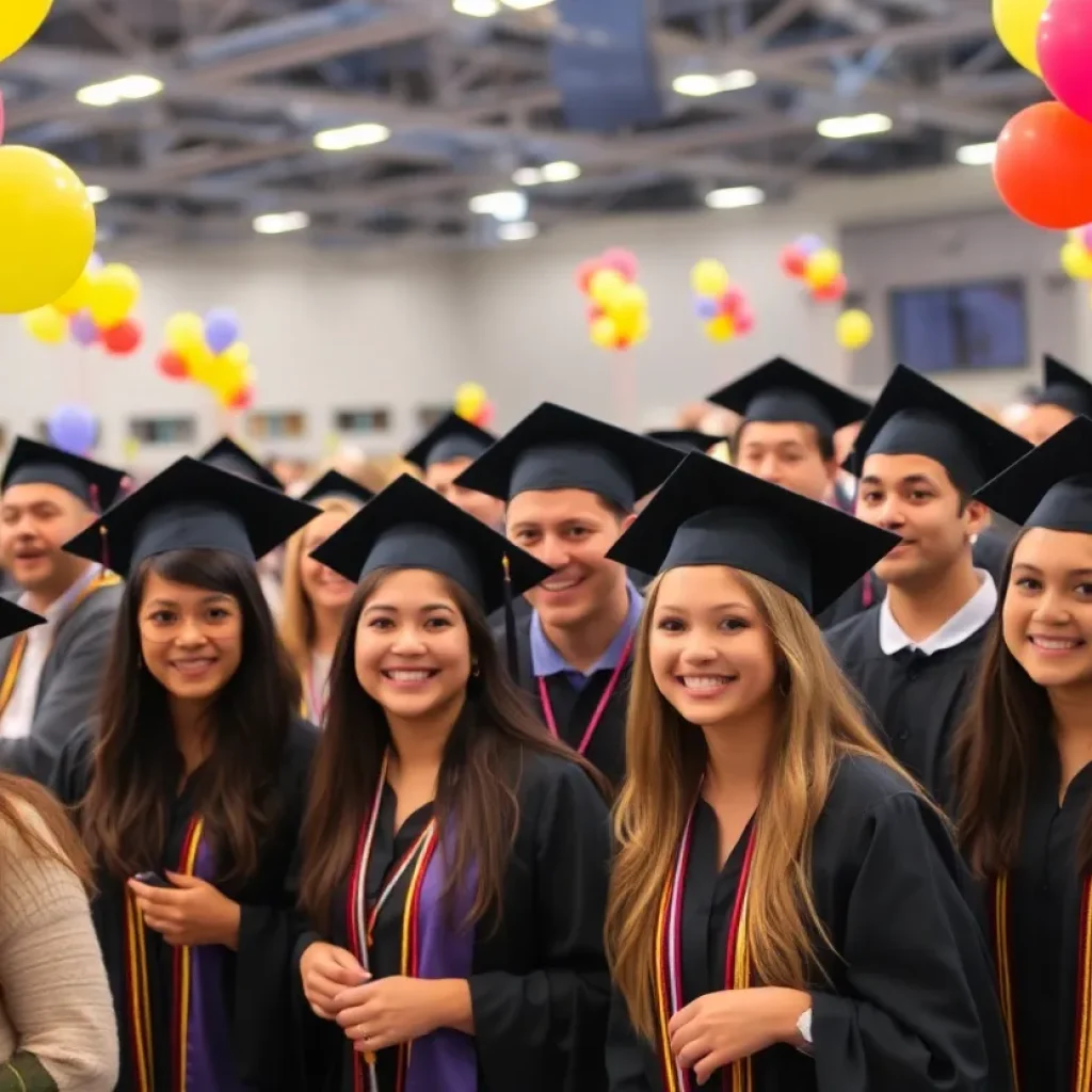 Graduates celebrating during the Piedmont Technical College commencement ceremony.