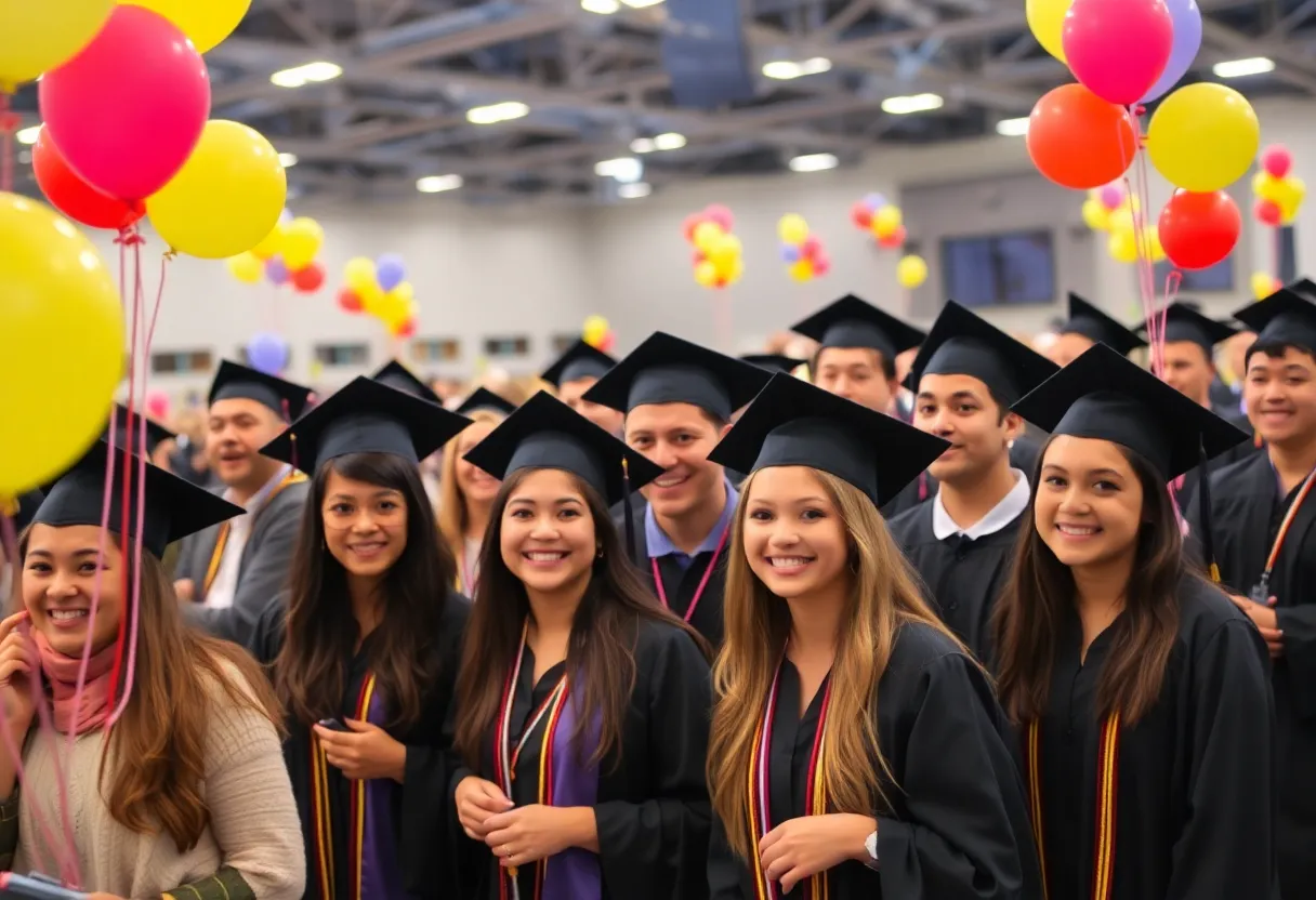 Graduates celebrating during the Piedmont Technical College commencement ceremony.