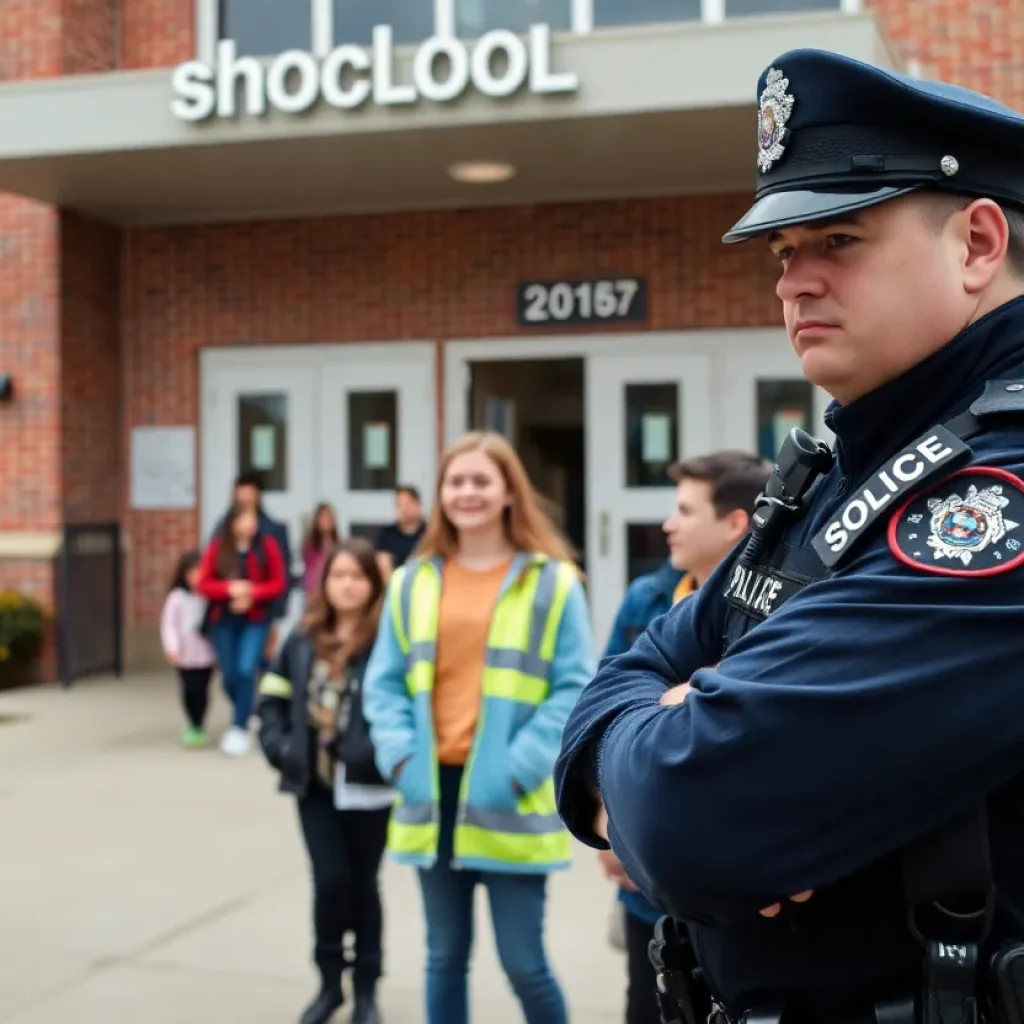Police officers ensuring safety at a school campus following an active shooter hoax