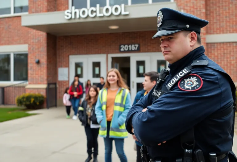 Police officers ensuring safety at a school campus following an active shooter hoax