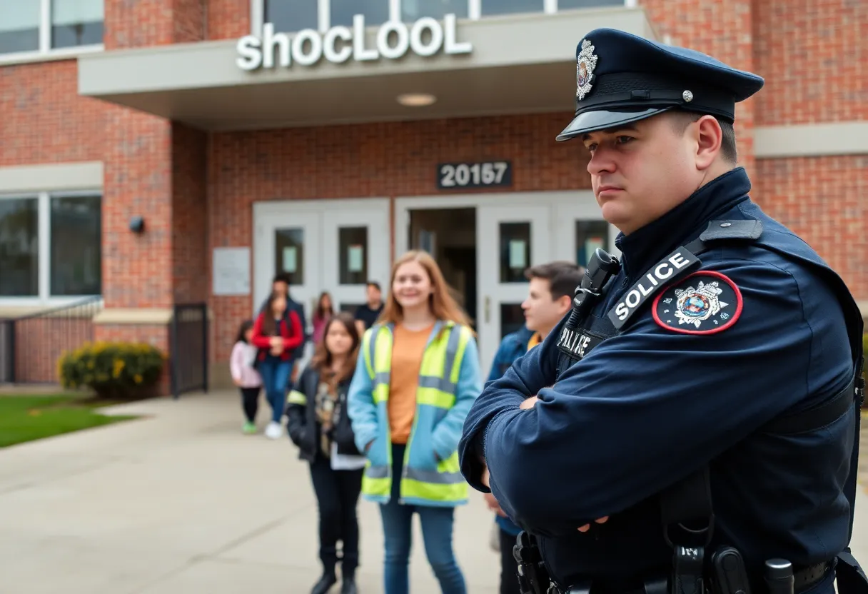 Police officers ensuring safety at a school campus following an active shooter hoax