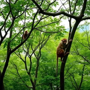Rhesus macaque monkeys in a natural setting
