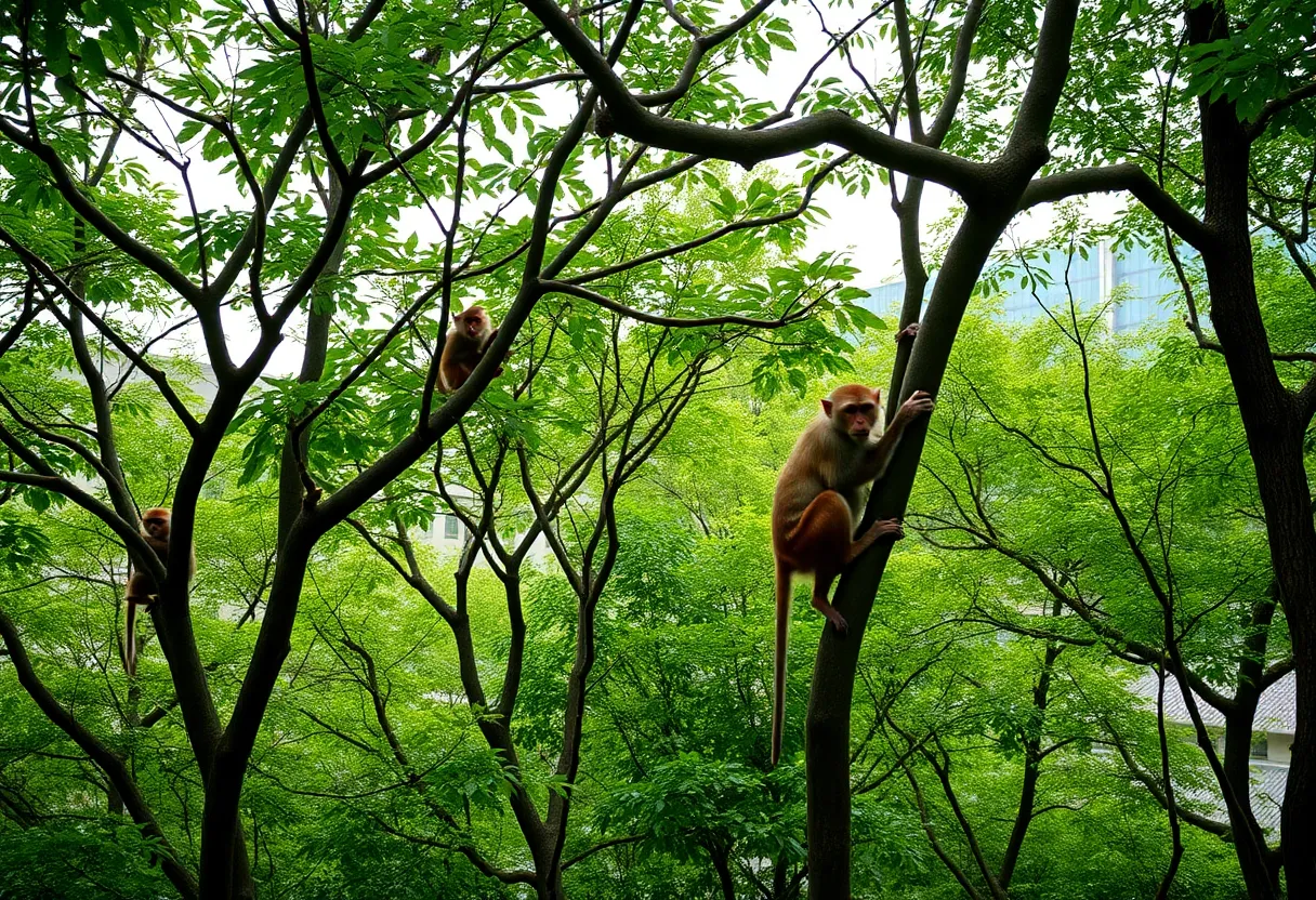 Rhesus macaque monkeys in a natural setting