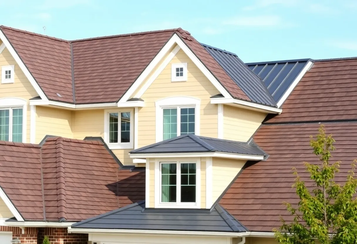 Different types of roofing systems on a residential home.