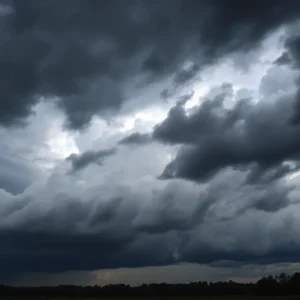 Dark storm clouds over Central North Carolina landscape