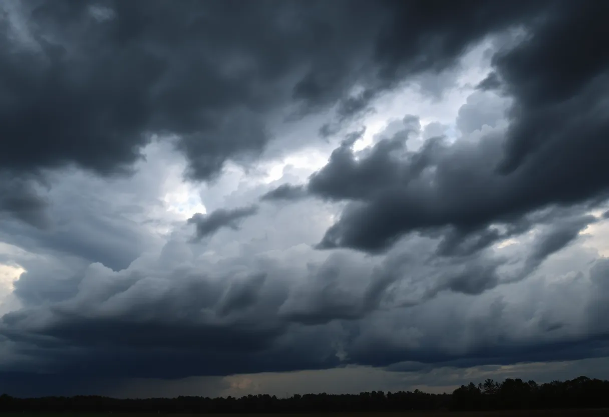 Dark storm clouds over Central North Carolina landscape