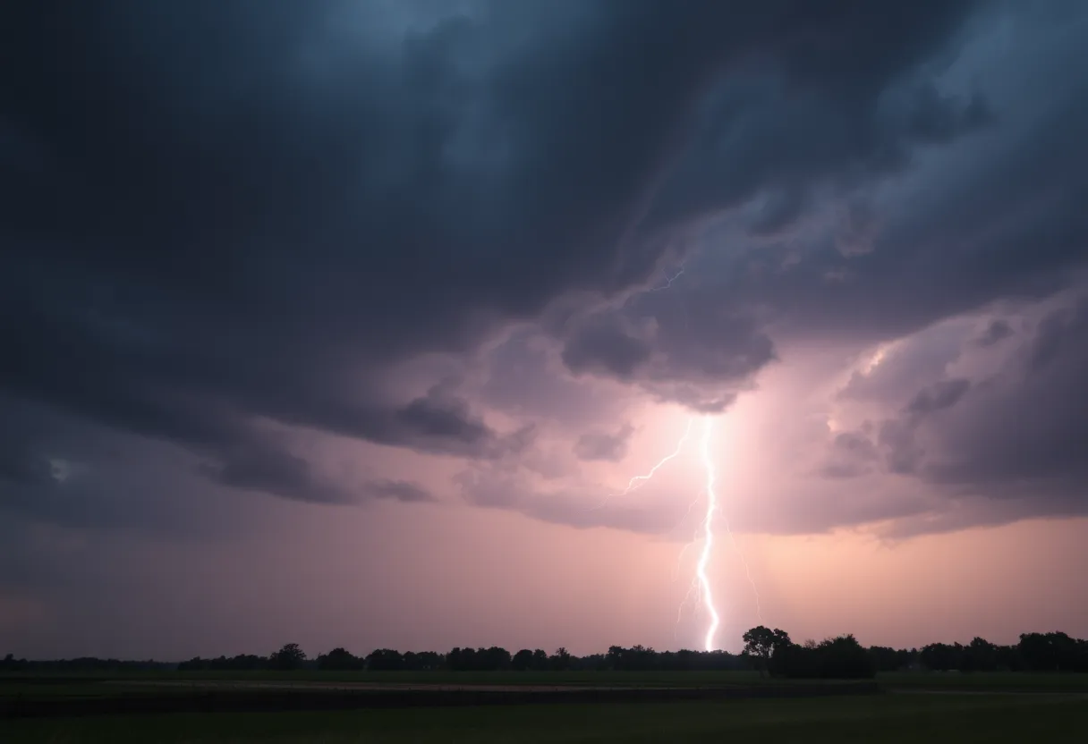 Dramatic storm clouds with lightning over Greenwood County