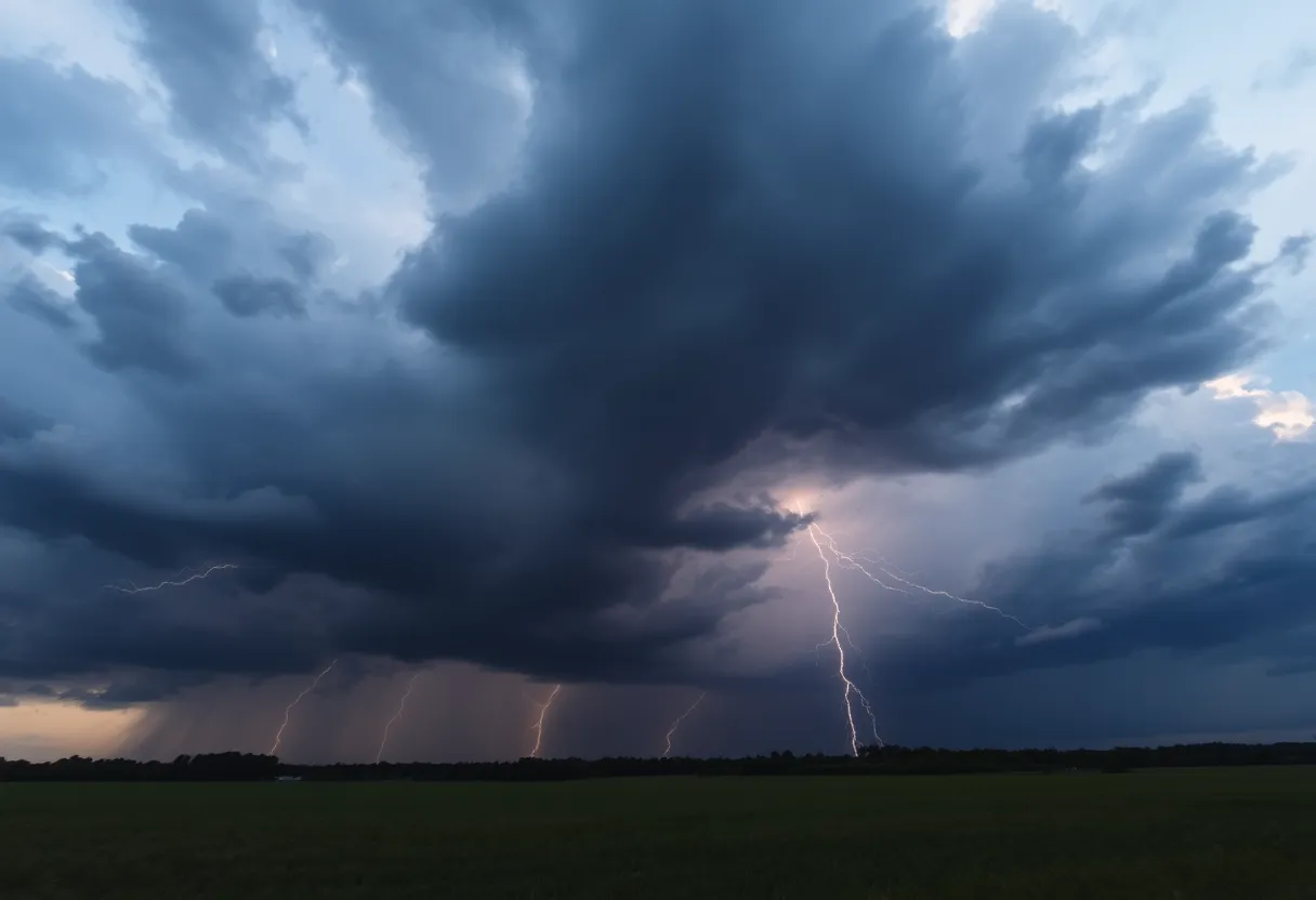 Thunderstorm dark clouds over South Carolina landscape