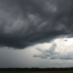 Dramatic storm clouds over South Carolina signaling severe thunderstorms.