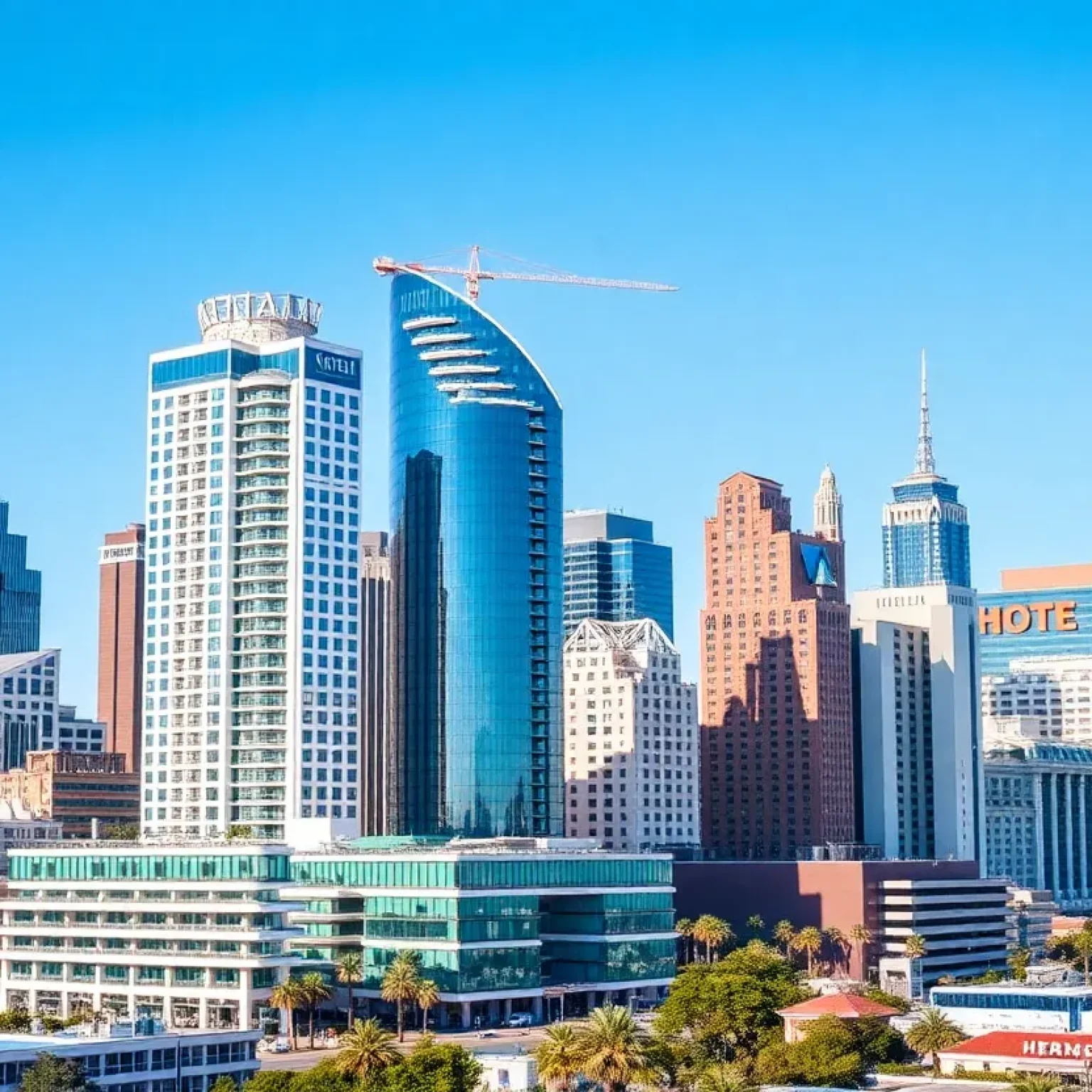 Modern skyline showcasing hotels in the hospitality sector