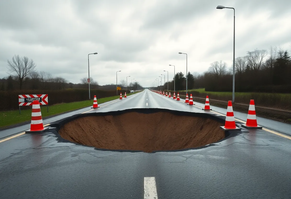 Major sinkhole causing road closure in Greenwood