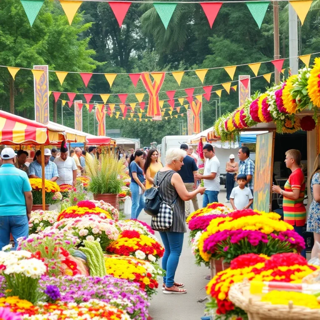 Colorful flower displays and festival activities at the South Carolina Festival of Flowers.