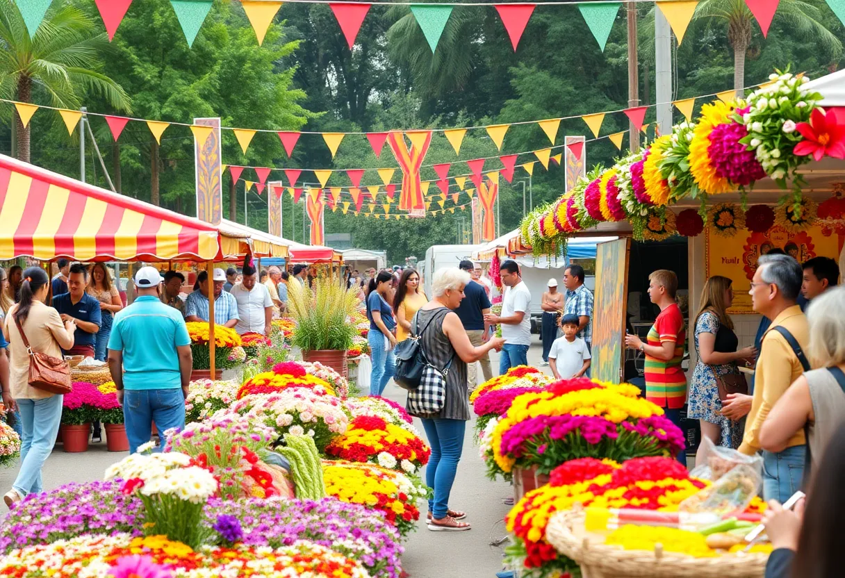 Colorful flower displays and festival activities at the South Carolina Festival of Flowers.