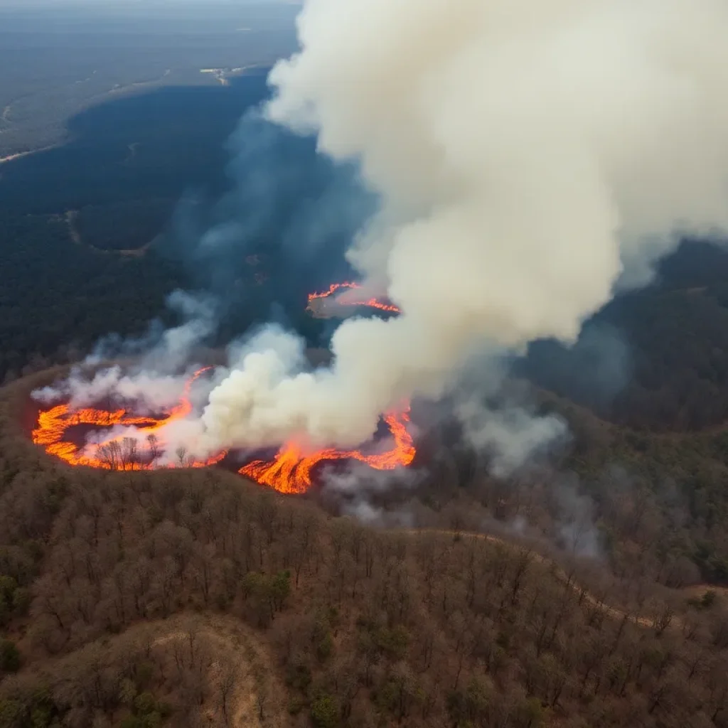 Wildfire raging in South Carolina with emergency services in action