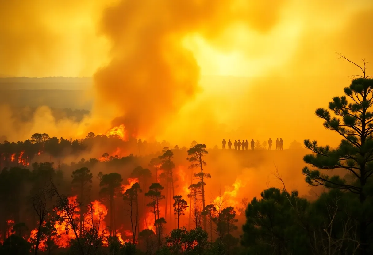 Wildfires burning in South Carolina forest with emergency response