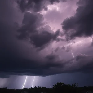 Dark storm clouds over Greenwood County with lightning