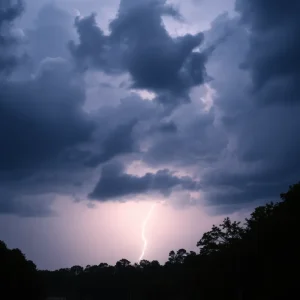 Dark storm clouds and lightning over Greenwood SC