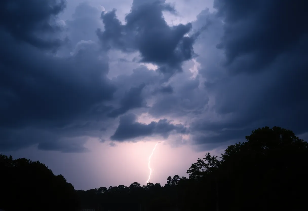Dark storm clouds and lightning over Greenwood SC