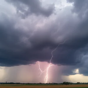 Dark storm clouds and lightning above Greenwood County