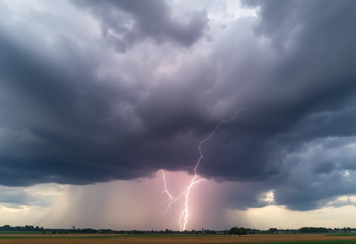 Dark storm clouds and lightning above Greenwood County