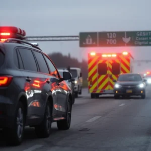 Emergency vehicles at a highway accident site