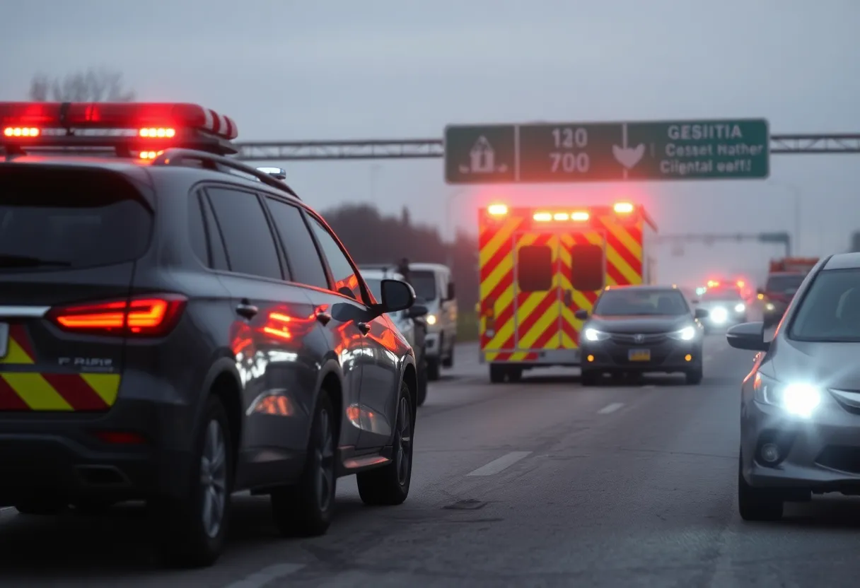 Emergency vehicles at a highway accident site