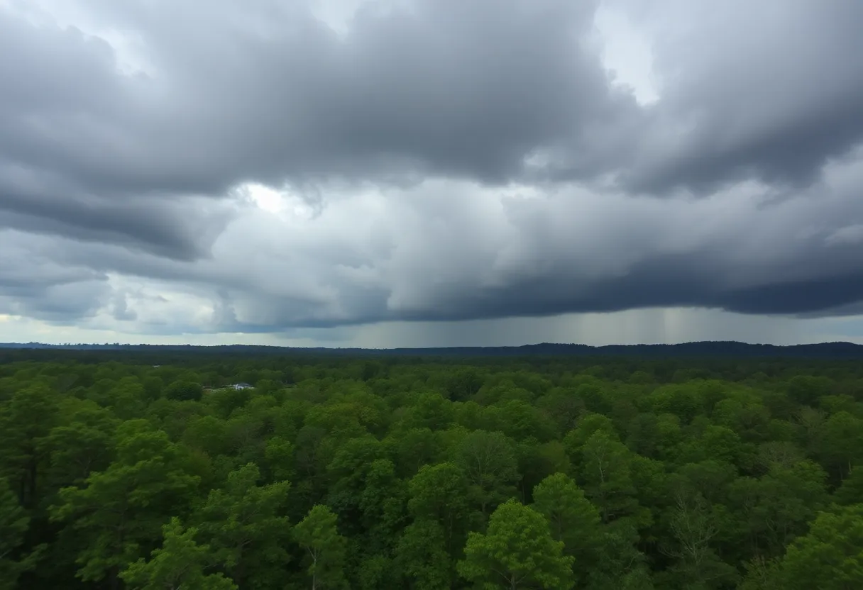 Dark rain clouds over Upstate South Carolina landscape