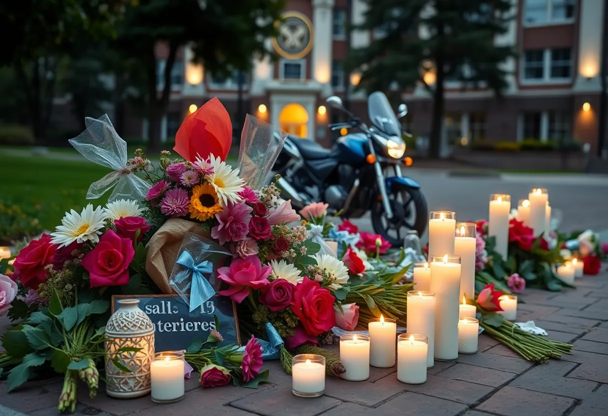 Memorial tribute for USC student with flowers and candles