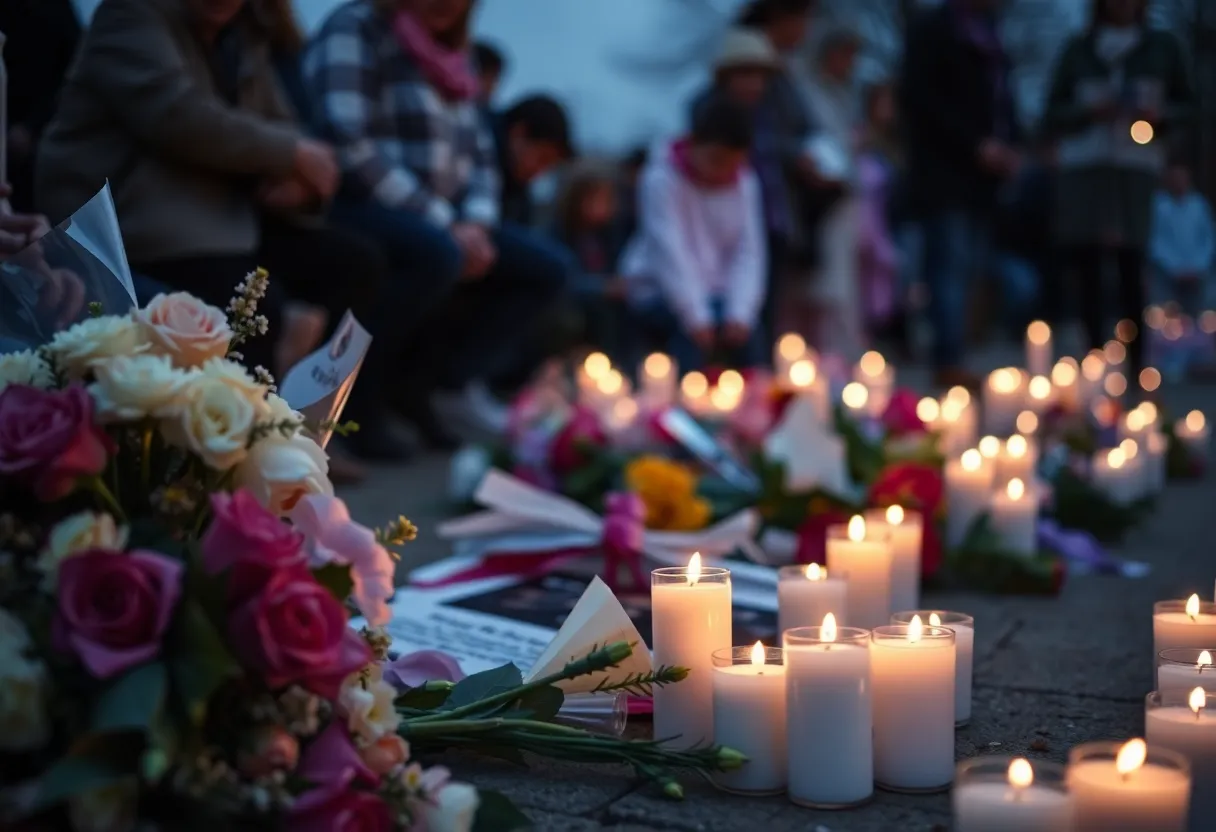 Community vigil with candles for child victim