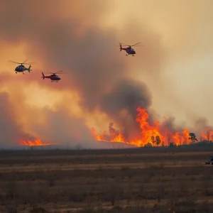 Firefighters combating a wildfire in South Carolina
