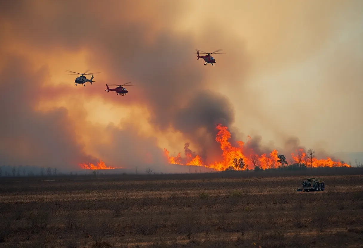 Firefighters combating a wildfire in South Carolina