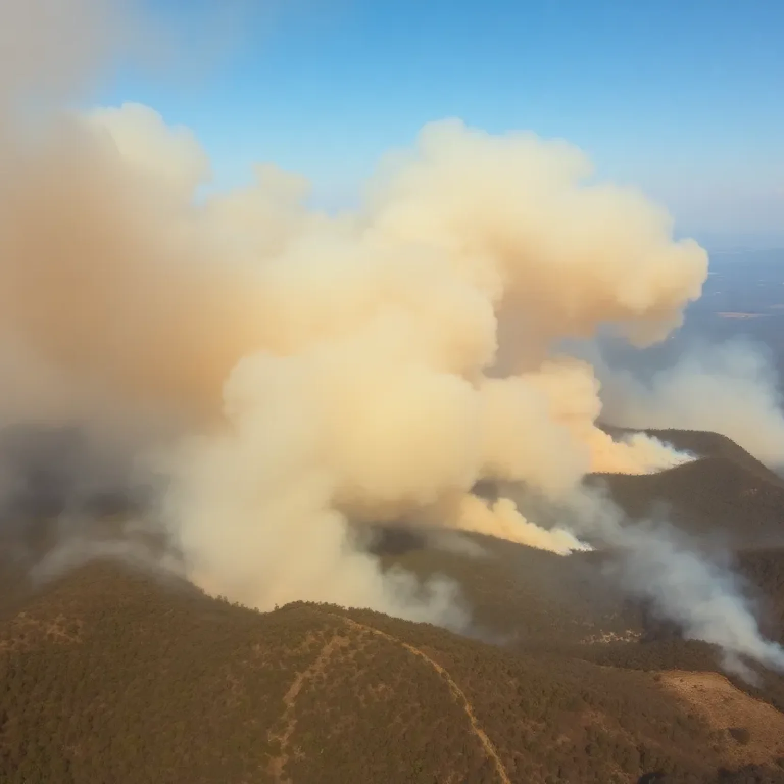 Aerial view of wildfires burning in the Carolinas