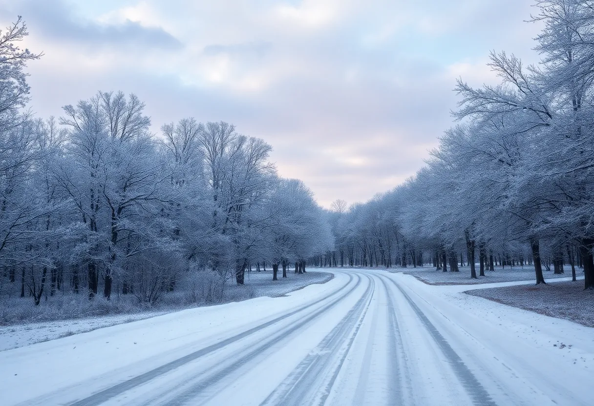 Snow-covered landscape in South Carolina during a winter storm