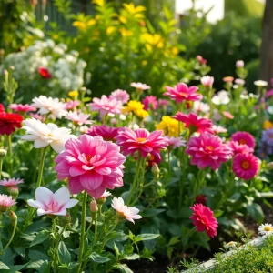 A peaceful garden with blooming flowers representing remembrance and community.