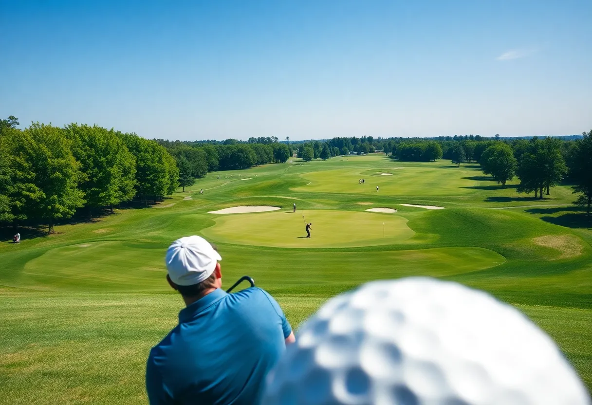 Golf course during a tournament with players