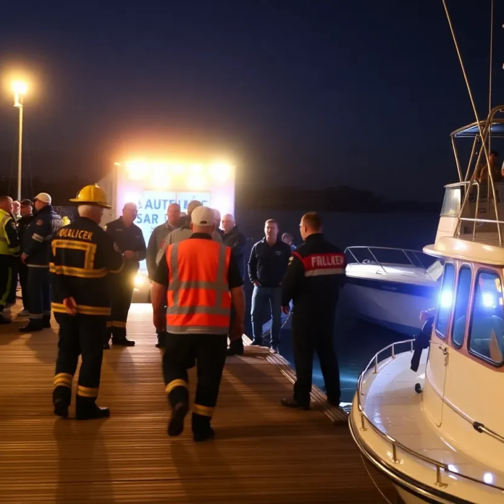 Emergency responders tending to casualties at a dock after a shooting incident