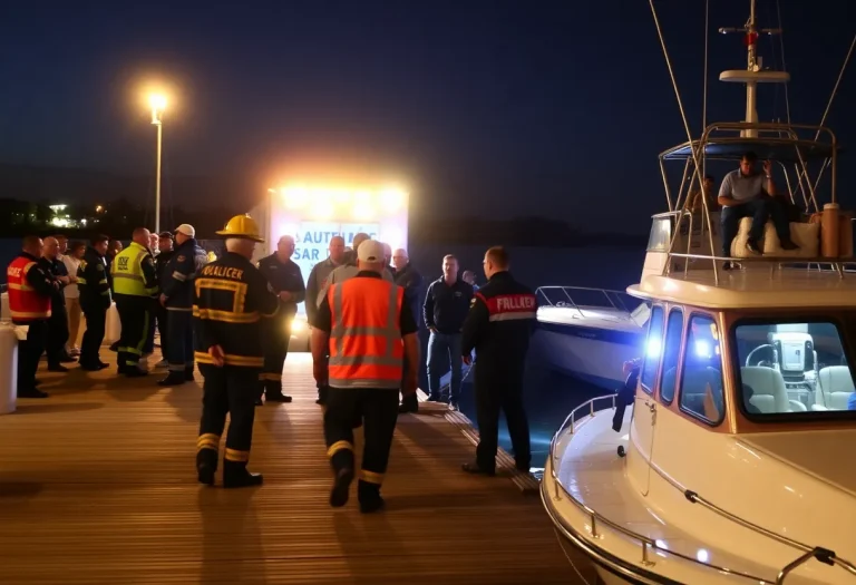 Emergency responders tending to casualties at a dock after a shooting incident