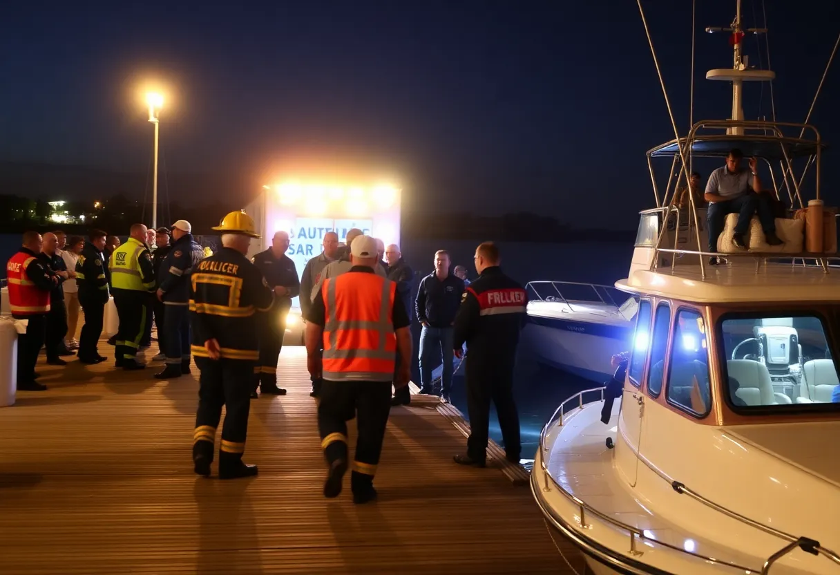 Emergency responders tending to casualties at a dock after a shooting incident