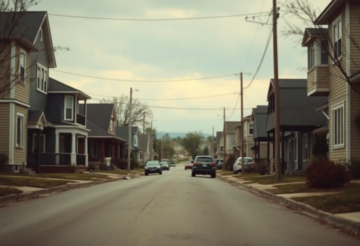 Deserted street in Clinton, South Carolina after a tragic incident