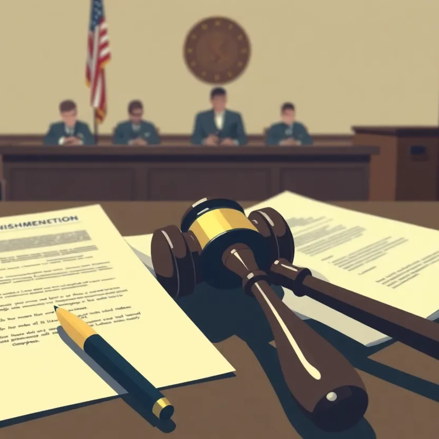 Courtroom scene depicting the seriousness of capital punishment