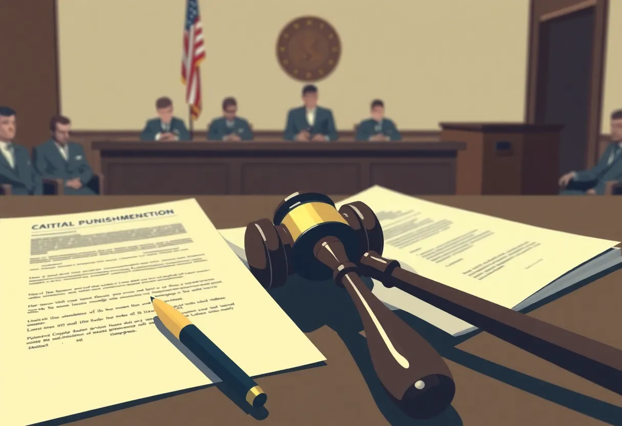 Courtroom scene depicting the seriousness of capital punishment