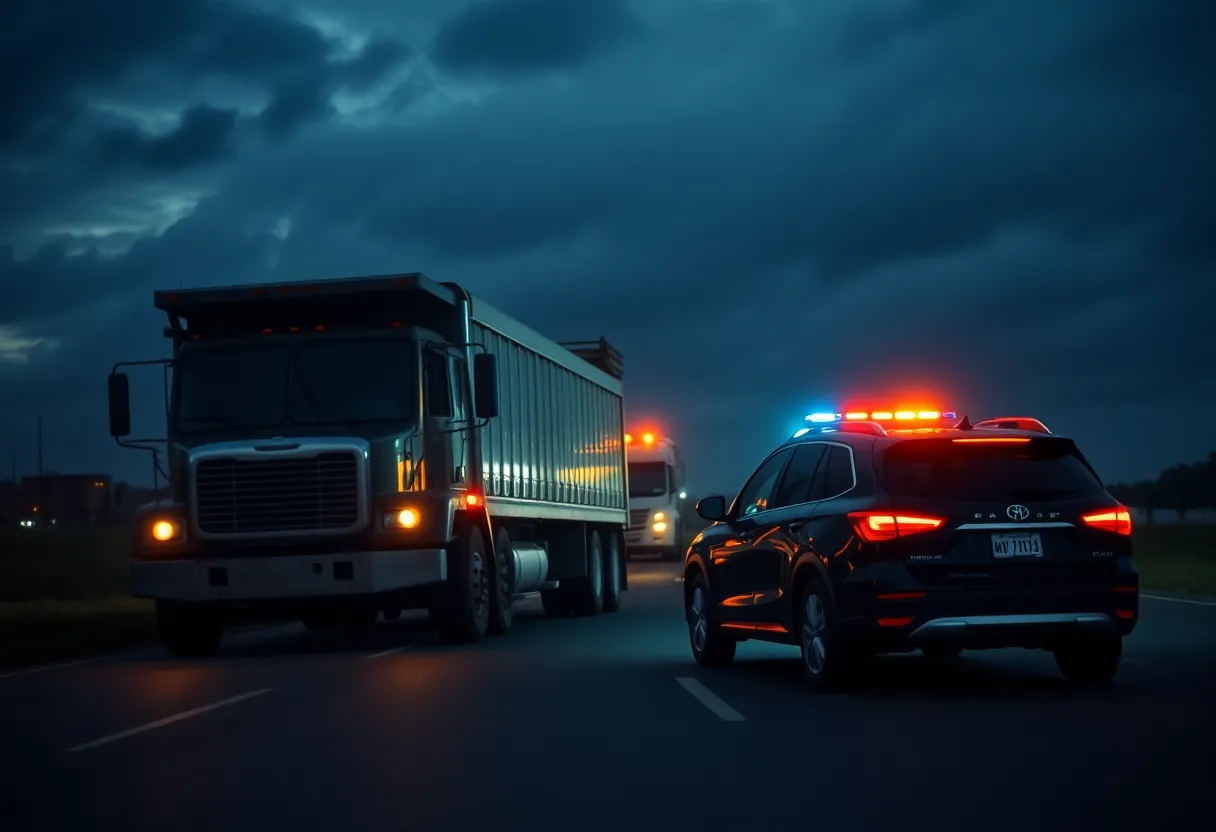 Traffic accident scene on a highway with emergency services present