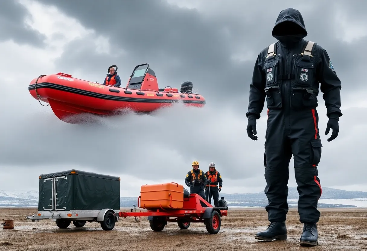 Inflatable rescue boat and emergency equipment for hurricane preparedness