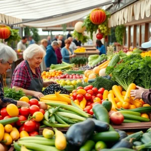 Seniors choosing fresh produce at Greenwood Farmers Market.