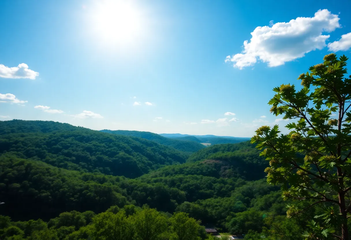 Scenic landscape of Upstate South Carolina on a hot summer day