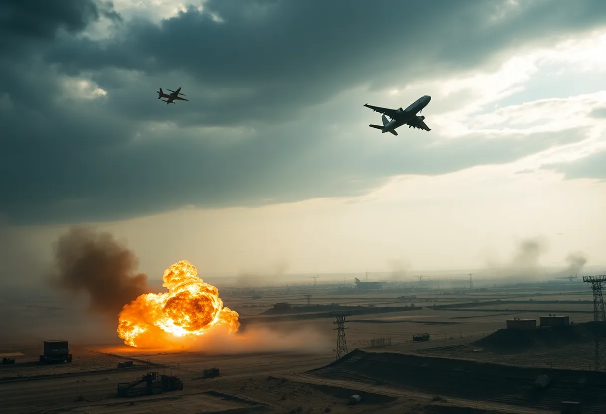 Military conflict scene depicting Israeli and Iranian military actions