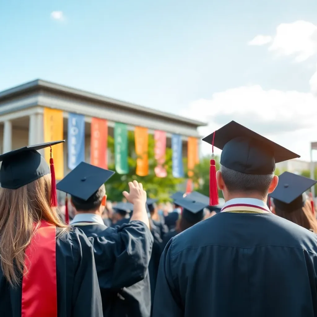 Graduates celebrating at Lander University commencement ceremony
