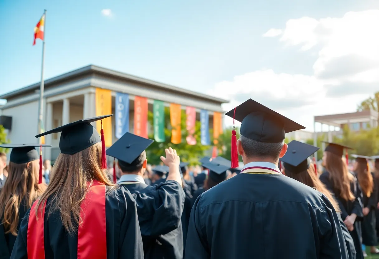 Graduates celebrating at Lander University commencement ceremony